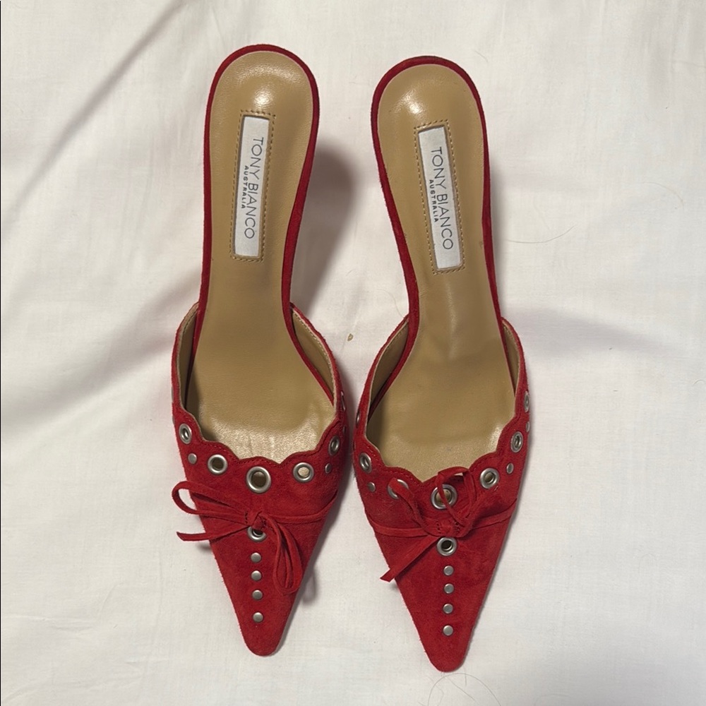 Tony Bianco Red Kitten Heel Mules